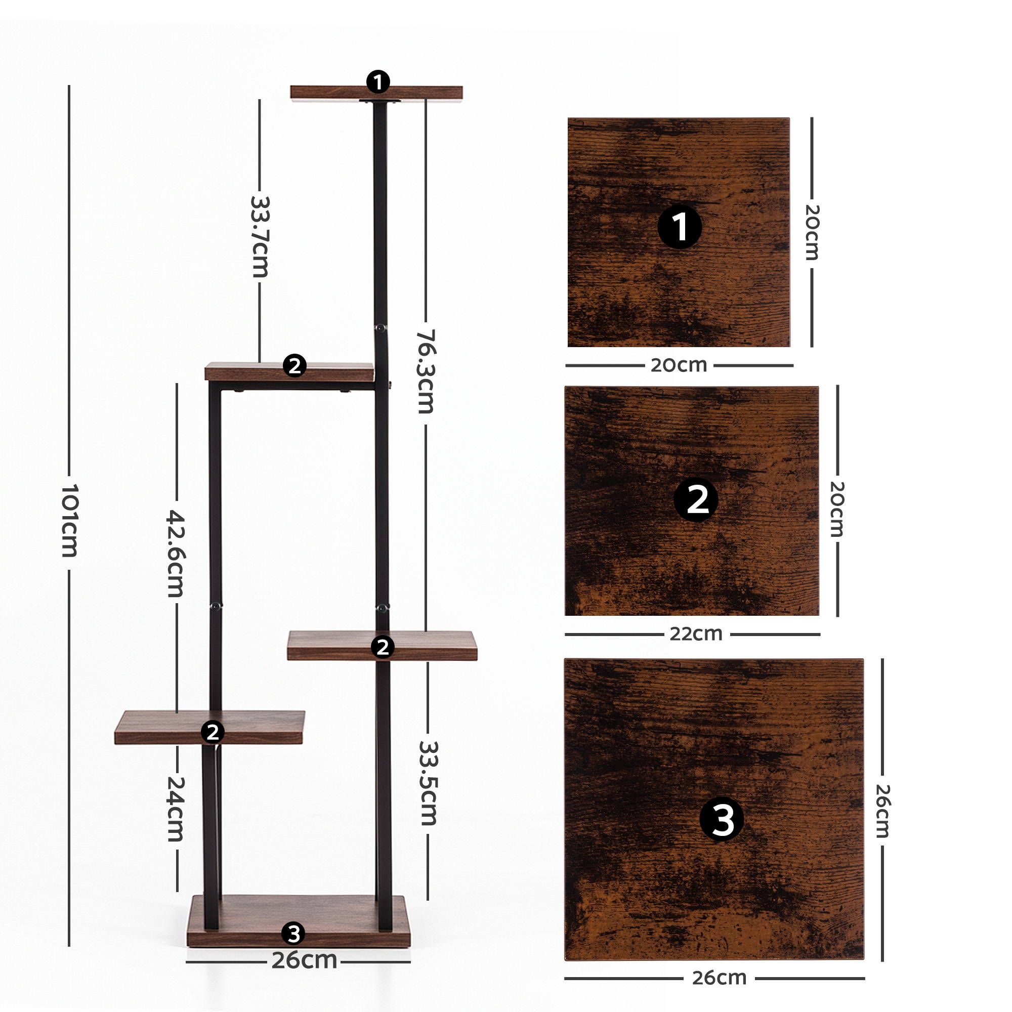 Artiss 5-Tier Plant Stand Indoor Outdoor, Metal & Wood Pot Plant Shelf, Tall