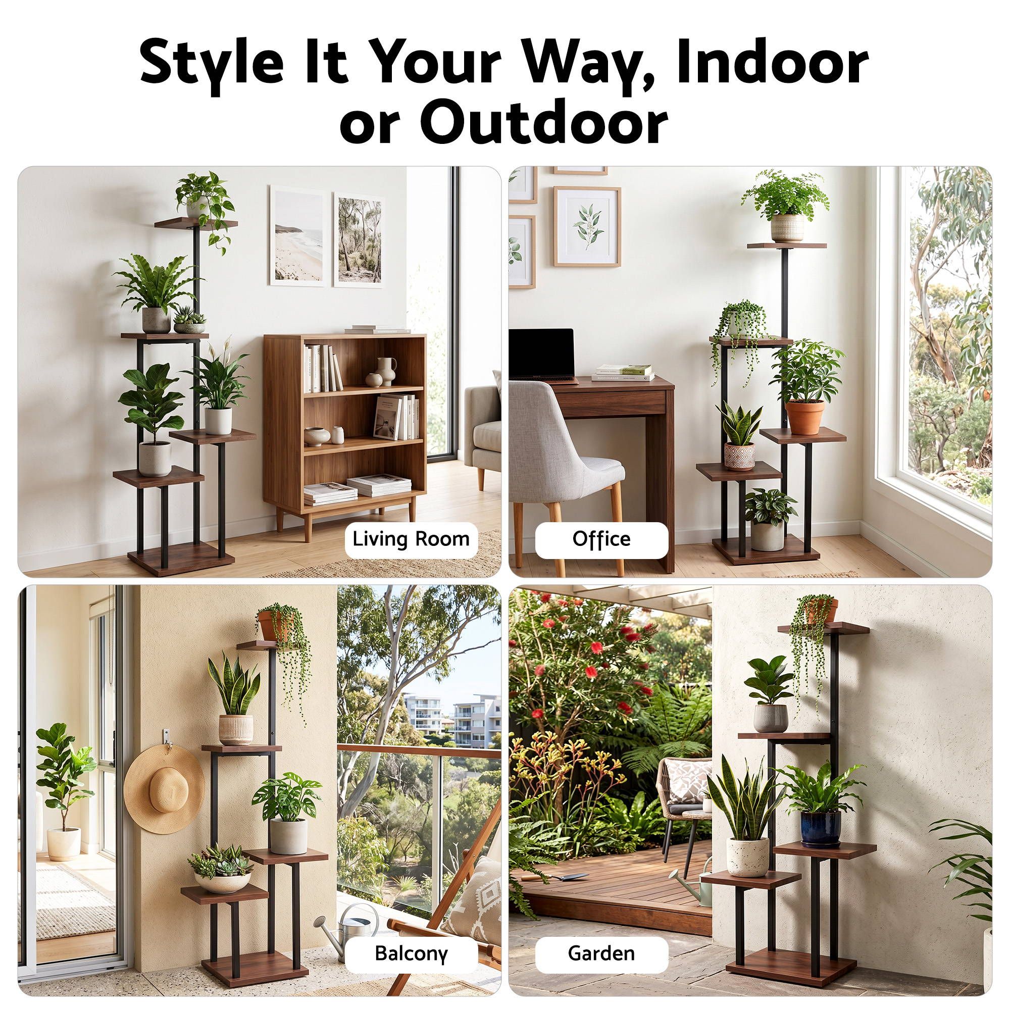 Artiss 5-Tier Plant Stand Indoor Outdoor, Metal & Wood Pot Plant Shelf, Tall