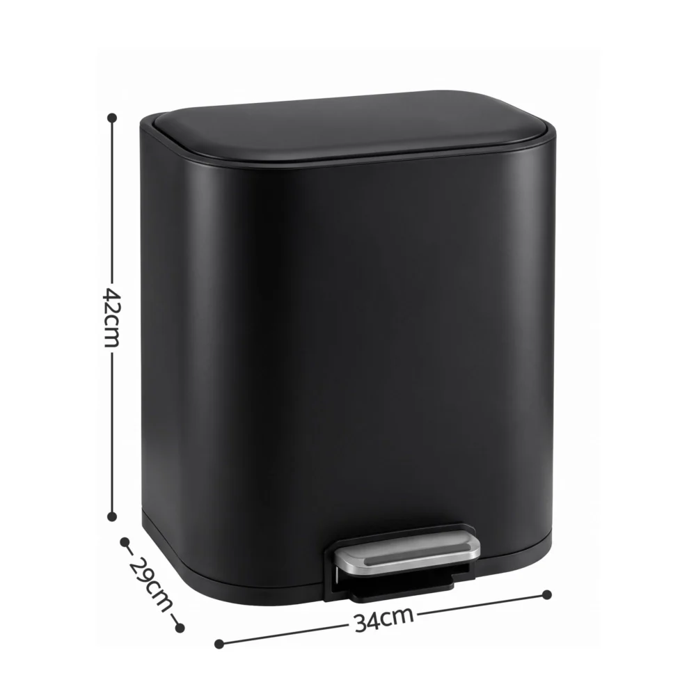 Cefito 20L Trash Bin Steel Pedal Bins Soft Close Kitchen Rubbish Waste Can Black