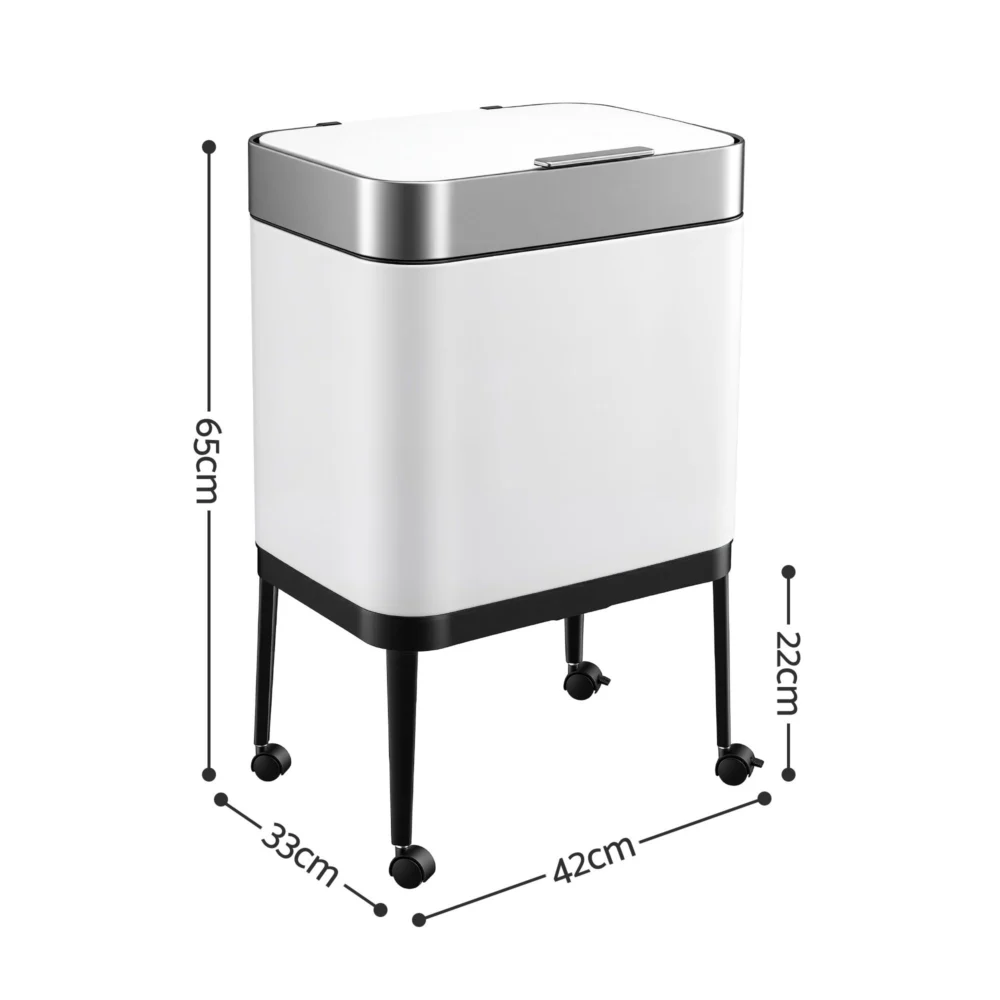 Cefito 40L Press Top Trash Can Kitchen Rubbish Bin Moblie Stainless Steel White