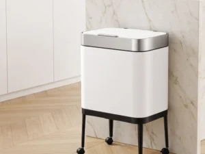 Cefito 40L Press Top Trash Can Kitchen Rubbish Bin Moblie Stainless Steel White