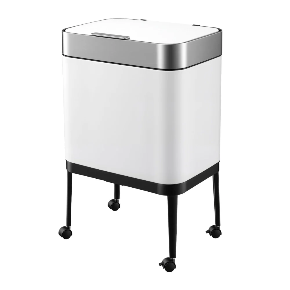 Cefito 40L Press Top Trash Can Kitchen Rubbish Bin Moblie Stainless Steel White
