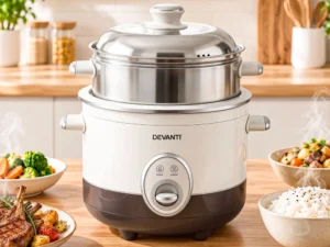 Devanti 3L Rice Cooker Small 6 Cup Multi Cooker with Steamer
