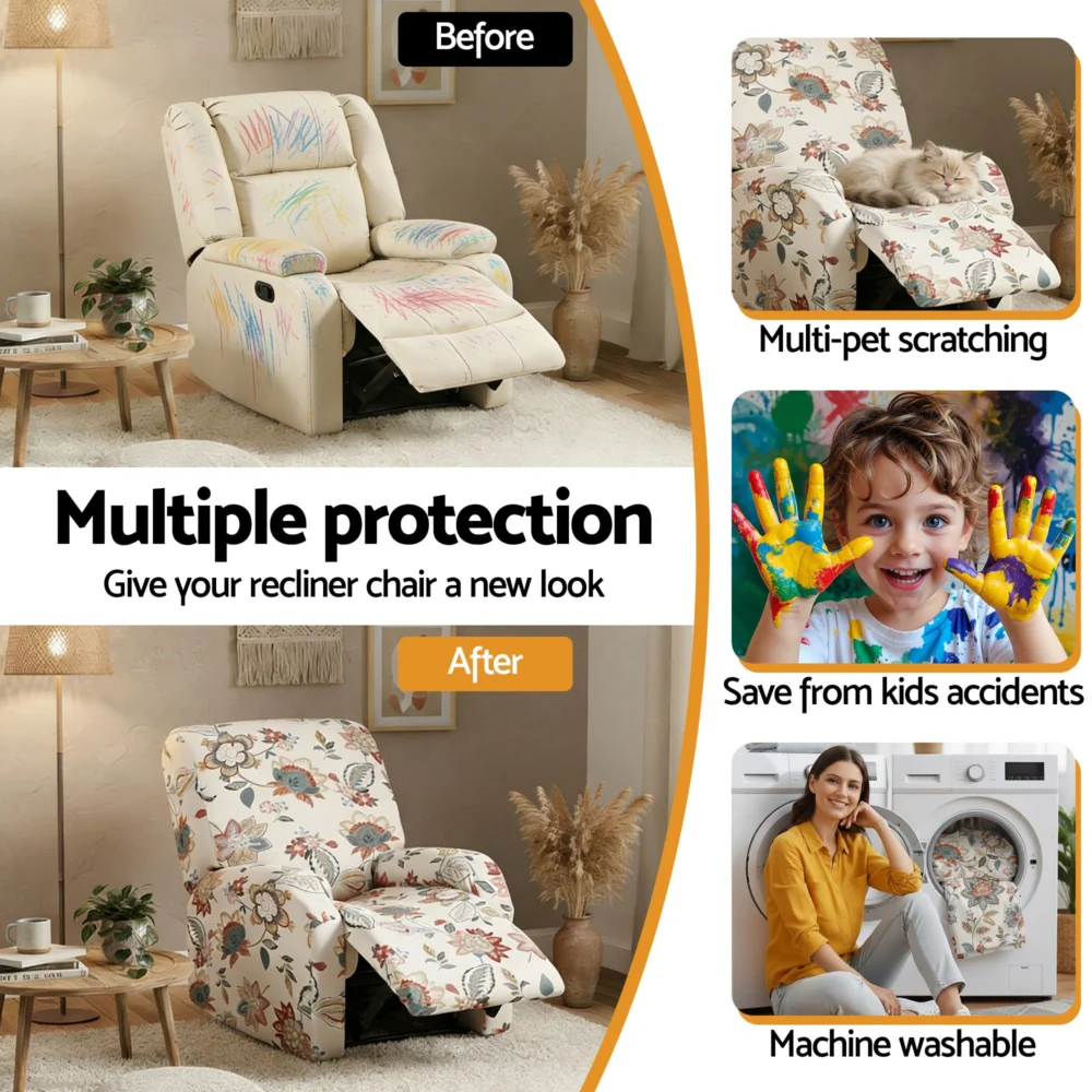 Artiss Split Stretch Recliner Chair Cover, Printed Non Slip Pet Friendly