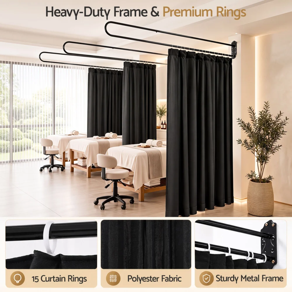 Artiss Room Divider Wall Mounted Hanging Curtain Partition Screen Black