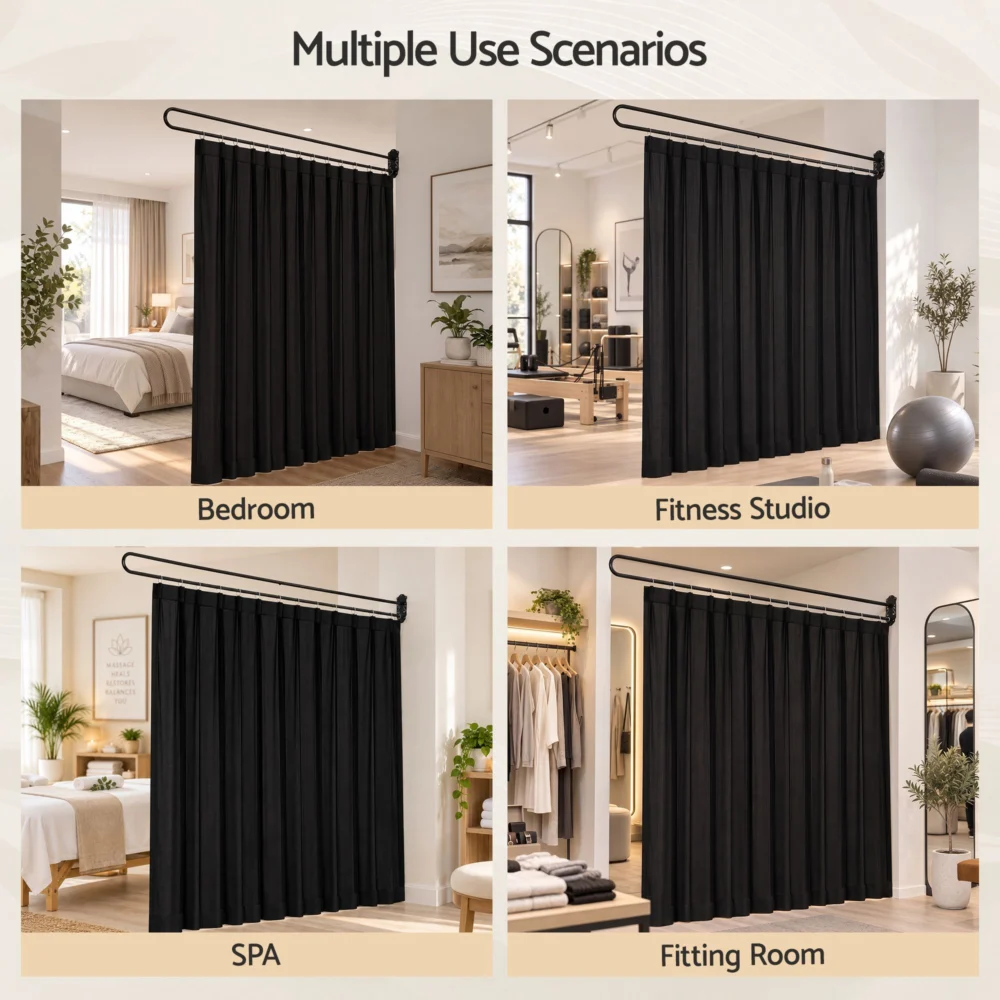 Artiss Room Divider Wall Mounted Hanging Curtain Partition Screen Black