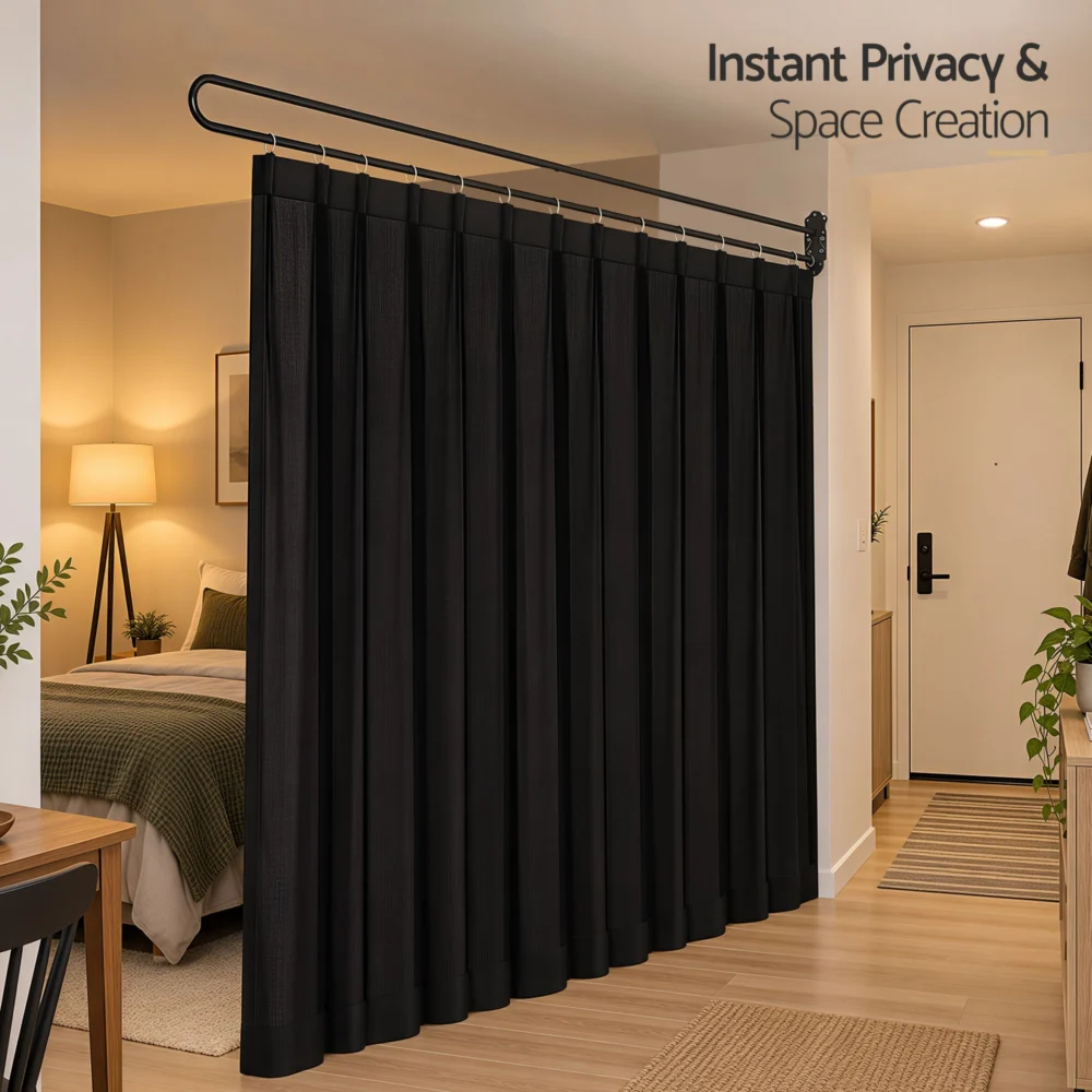 Artiss Room Divider Wall Mounted Hanging Curtain Partition Screen Black