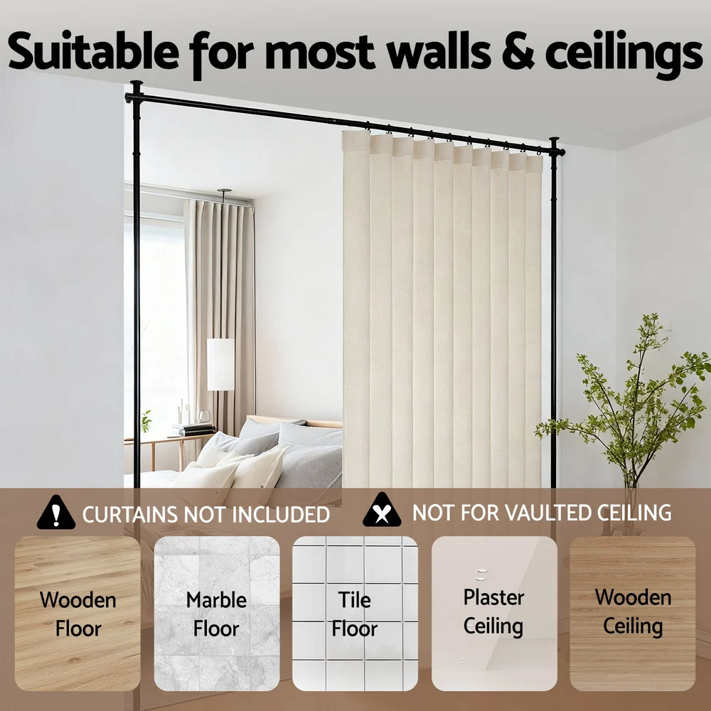 Artiss Room Divider Curtain Rod Extendable Black