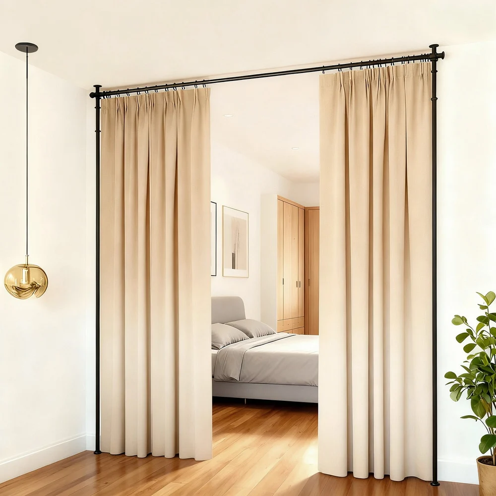 Artiss Room Divider Curtain Rod Extendable Black