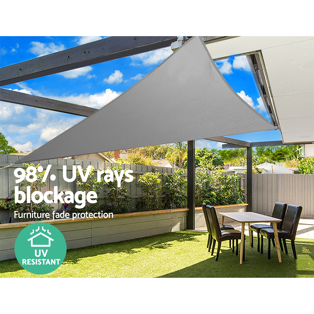 Instahut Shade Sail 5x5x5m Triangle 280GSM 98% Grey Shade Cloth