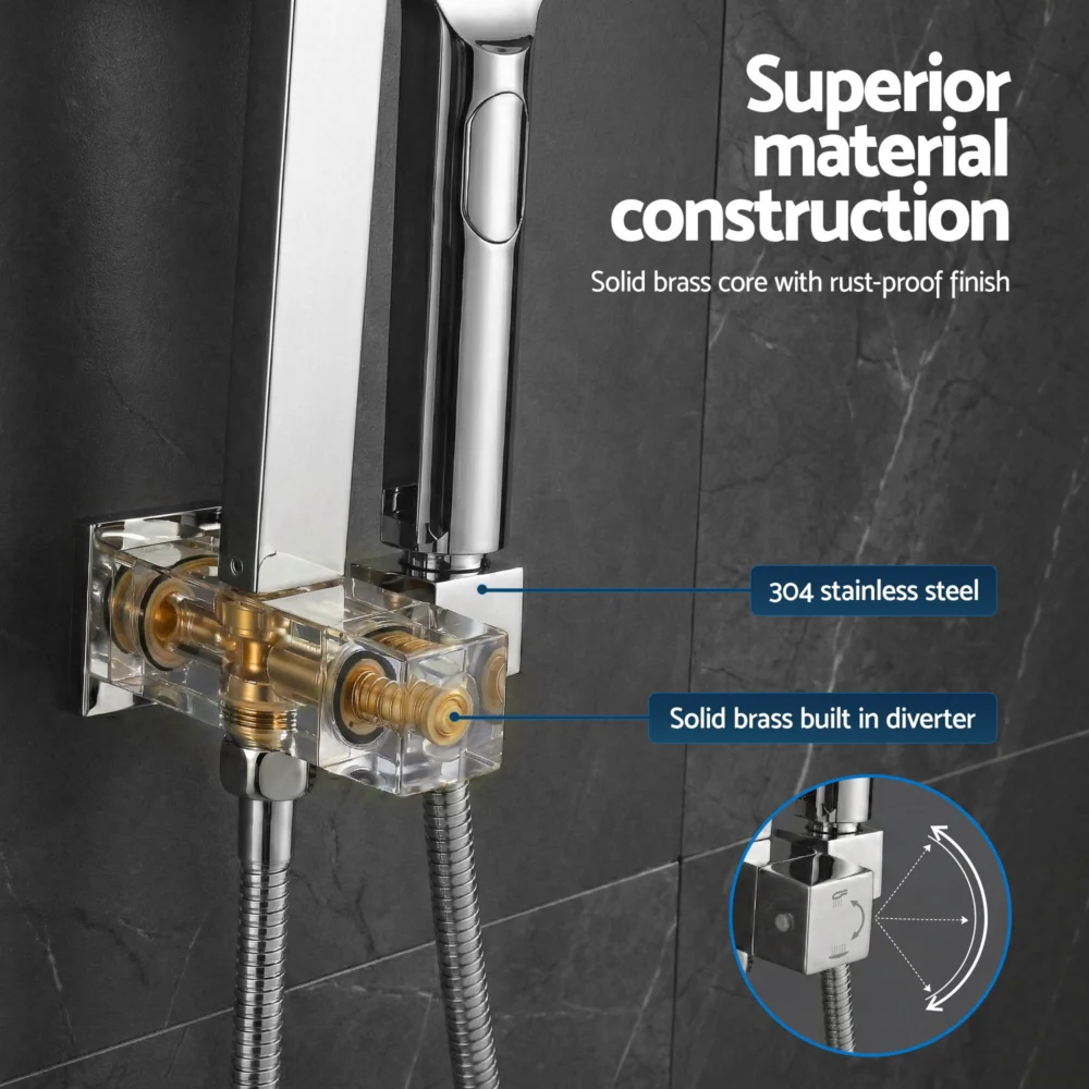 12" Rain Shower Head Set with 3-Mode Handheld Brass High Pressure WELS Chrome