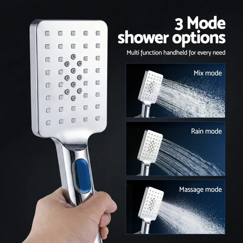 12" Rain Shower Head Set with 3-Mode Handheld Brass High Pressure WELS Chrome