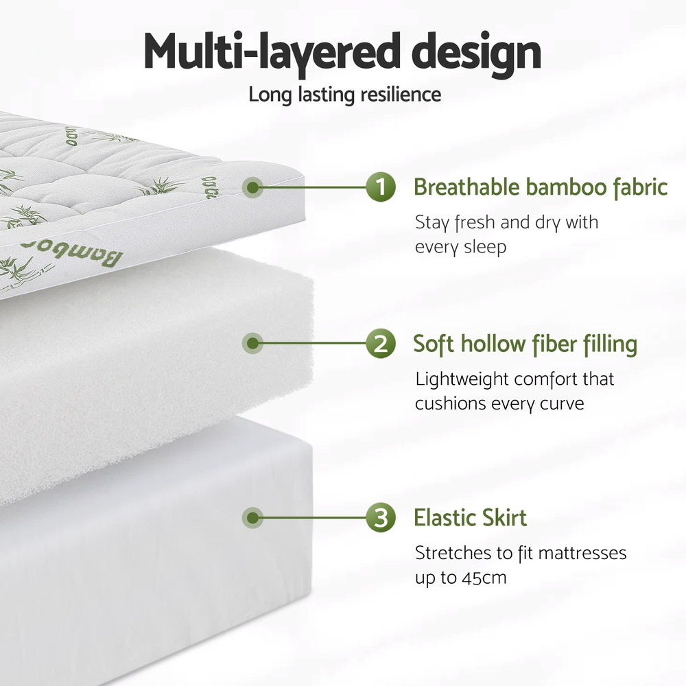 Giselle Bedding 1500GSM Pillowtop Mattress Topper Bamboo Mattress Pad for Back