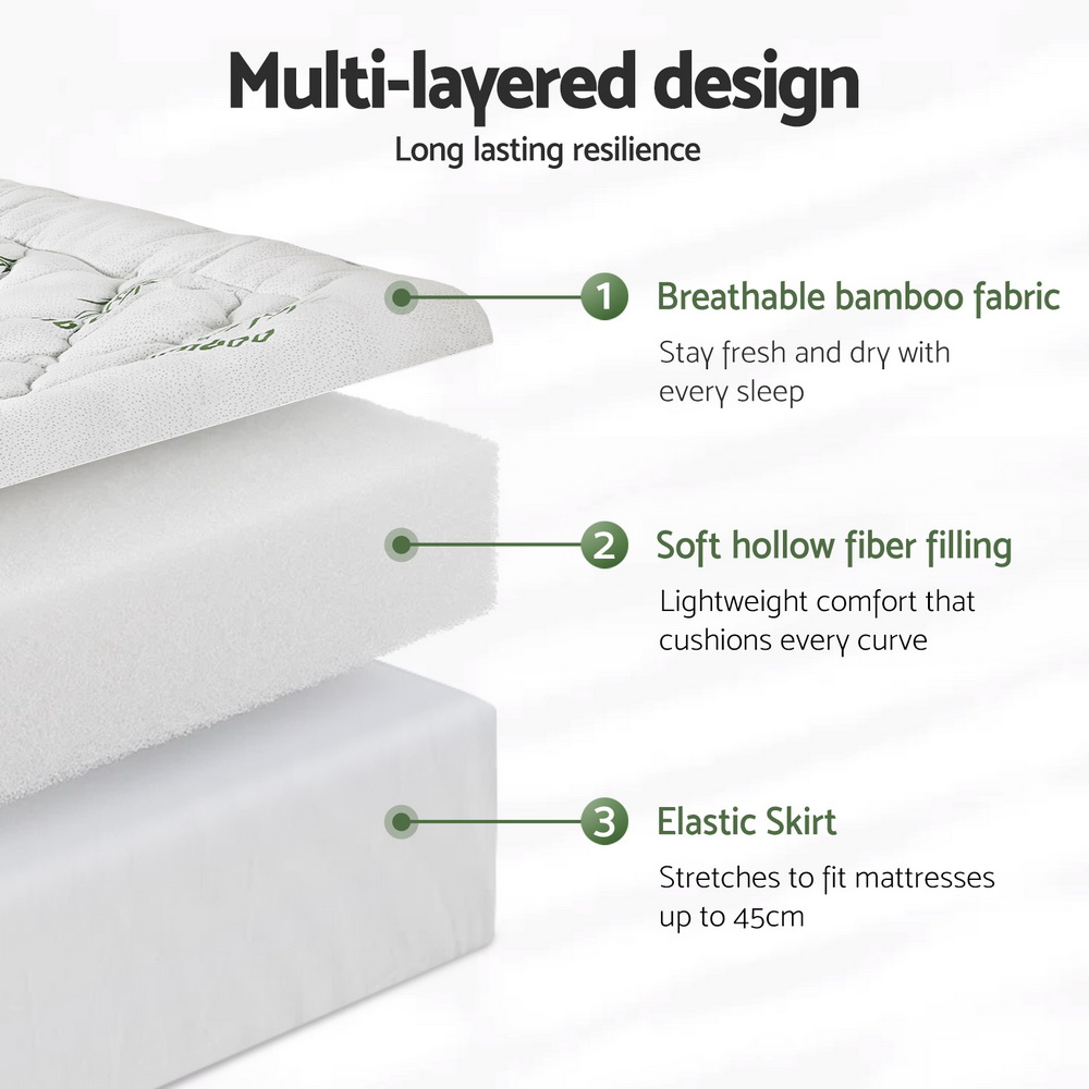 Giselle Bedding 5cm Pillowtop Mattress Topper 1000GSM Thick Soft Bamboo Cooling