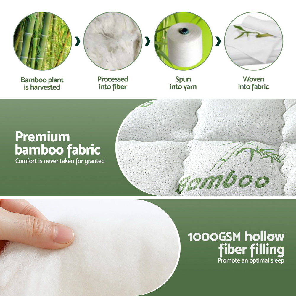 Giselle Bedding 5cm Pillowtop Mattress Topper 1000GSM Thick Soft Bamboo Cooling