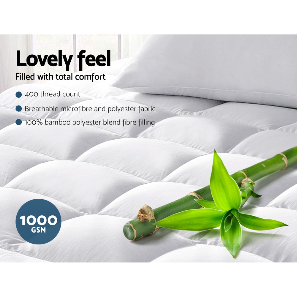 Giselle Bedding 5cm Bamboo Pillowtop Mattress Topper 1000GSM Mattress Pad for