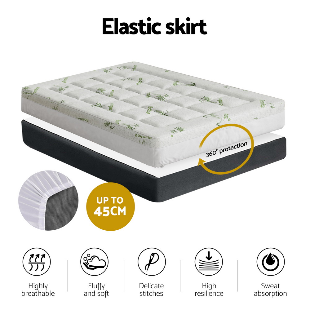 Giselle Bedding Pillowtop Mattress Topper 7.5cm Thick Bamboo Pad for Back Pain
