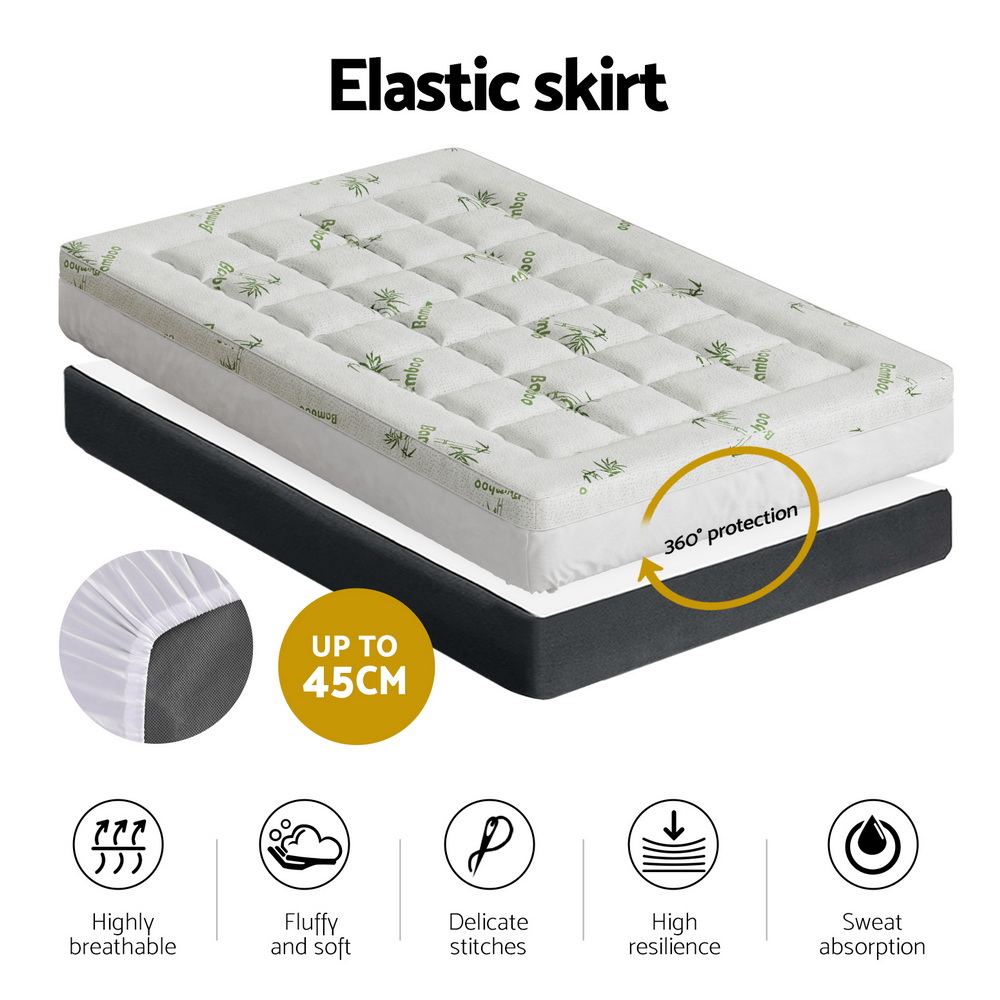 Giselle Bedding Pillowtop Mattress Topper 7.5cm Thick Bamboo Pad for Back Pain