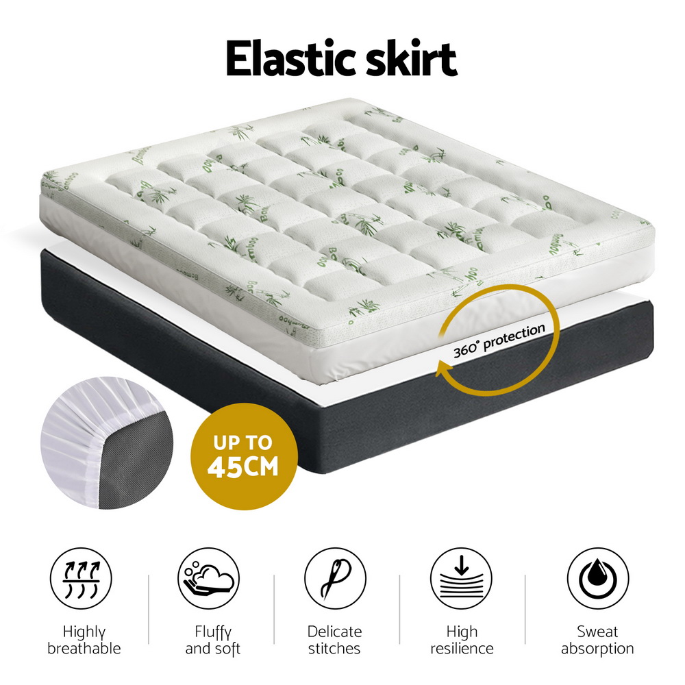 Giselle Bedding Pillowtop Mattress Topper 7.5cm Thick Bamboo Pad for Back Pain
