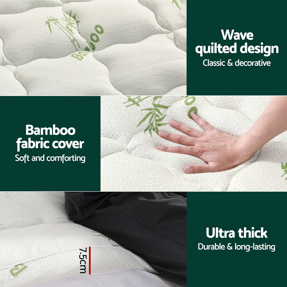 Giselle Bedding Pillowtop Mattress Topper 7.5cm Thick Bamboo Pad for Back Pain