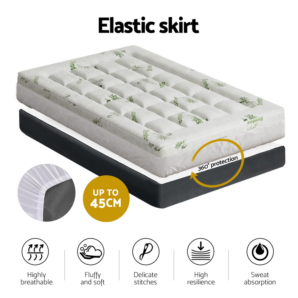 Giselle Bedding Pillowtop Mattress Topper 7.5cm Thick Bamboo Pad for Back Pain