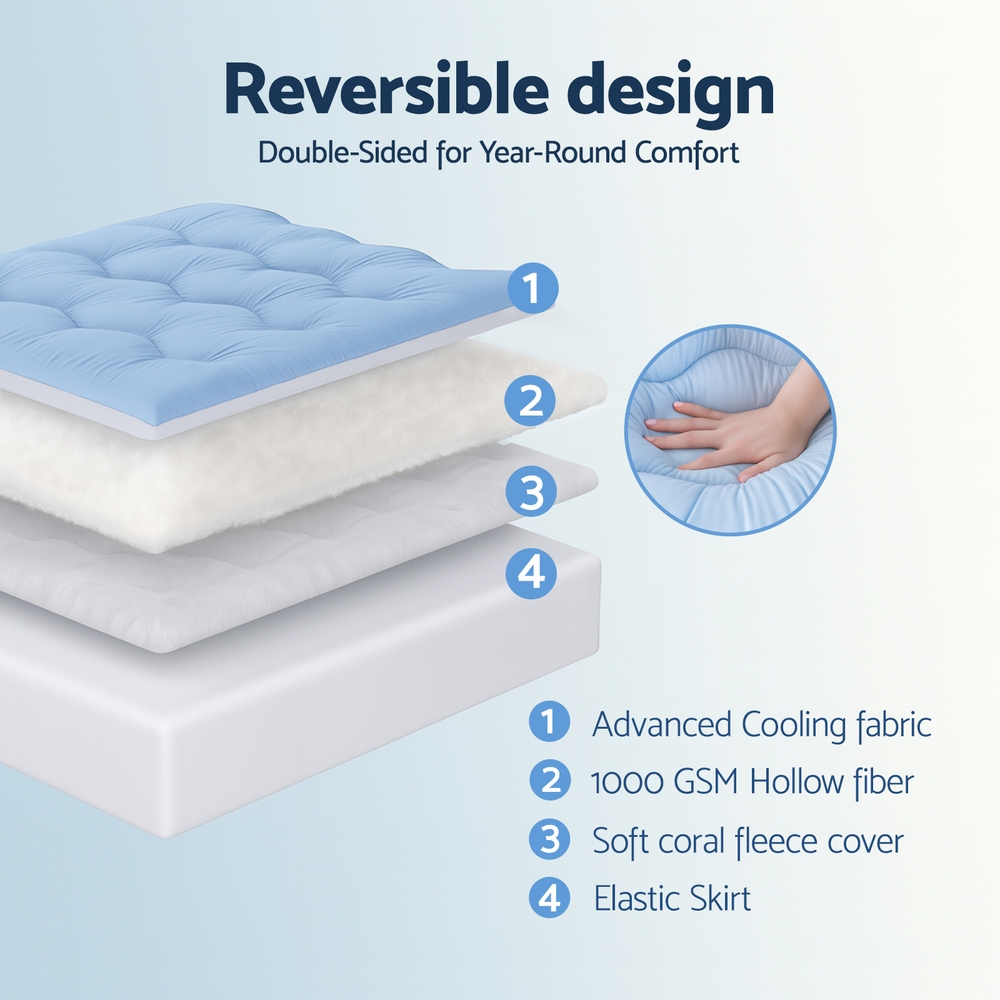 Giselle Bedding Pillowtop Mattress Topper 5cm Reversible Cooling & Soft Coral