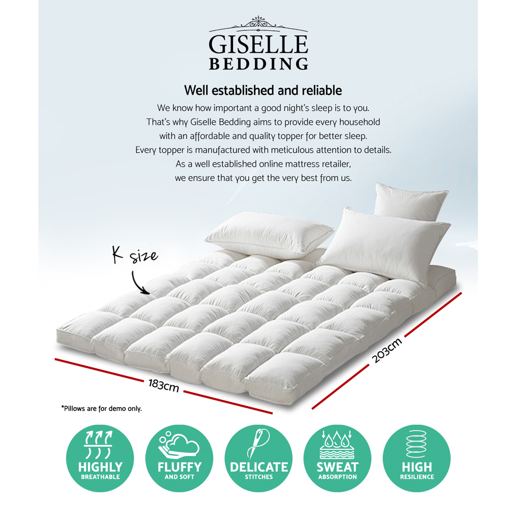 Giselle Bedding Pillowtop Mattress Topper 5cm Thick Pad for Back Pain Relief