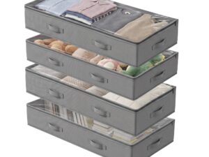 Artiss Under Bed Storage Containers X4 90L Boxes Organiser Clear Top Fabric Grey