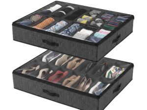 Artiss Under Bed Shoe Storage Containers X2 Box Organiser 12 Pairs Fabric Grey