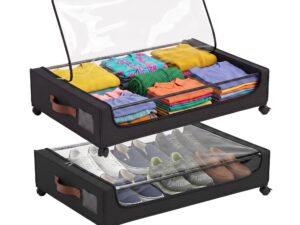 Artiss 2X Under Bed Storage Containers 48L Clothes Organiser Wheels Oxford Black