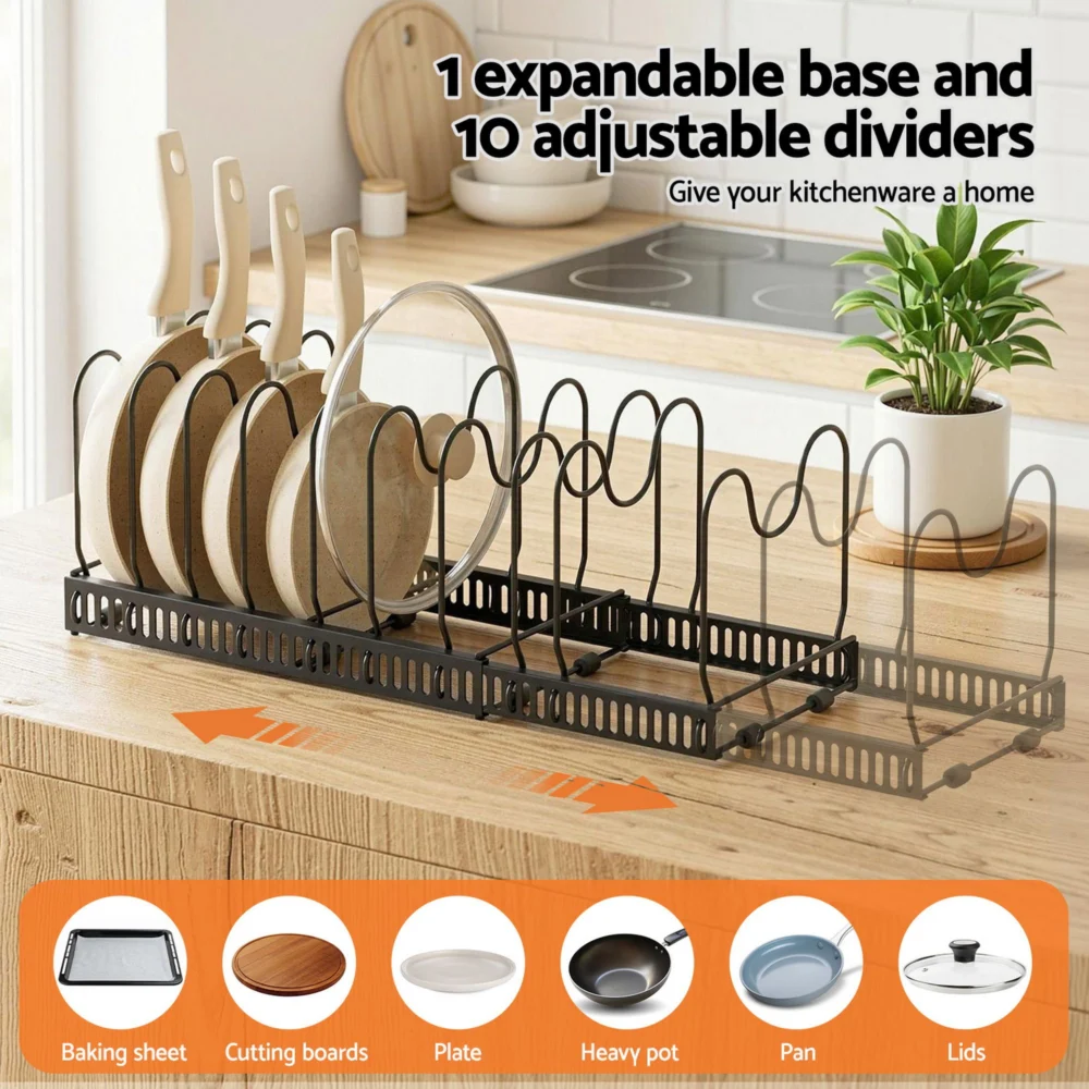 Artiss Expandable Pots & Pans Organizer Rack Cookware Holder Kitchen Cabinet