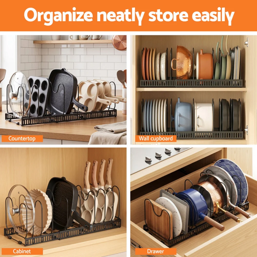Artiss Expandable Pots & Pans Organizer Rack Cookware Holder Kitchen Cabinet