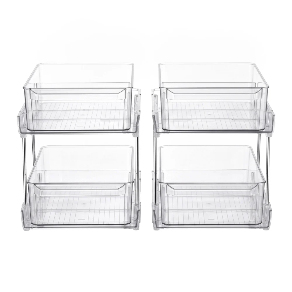 Artiss 2 Pack Clear Pull Out Cabinet Organiser 2 Tier Storage Drawers