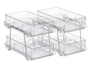 Artiss 2 Pack Clear Pull Out Cabinet Organiser 2 Tier Storage Drawers