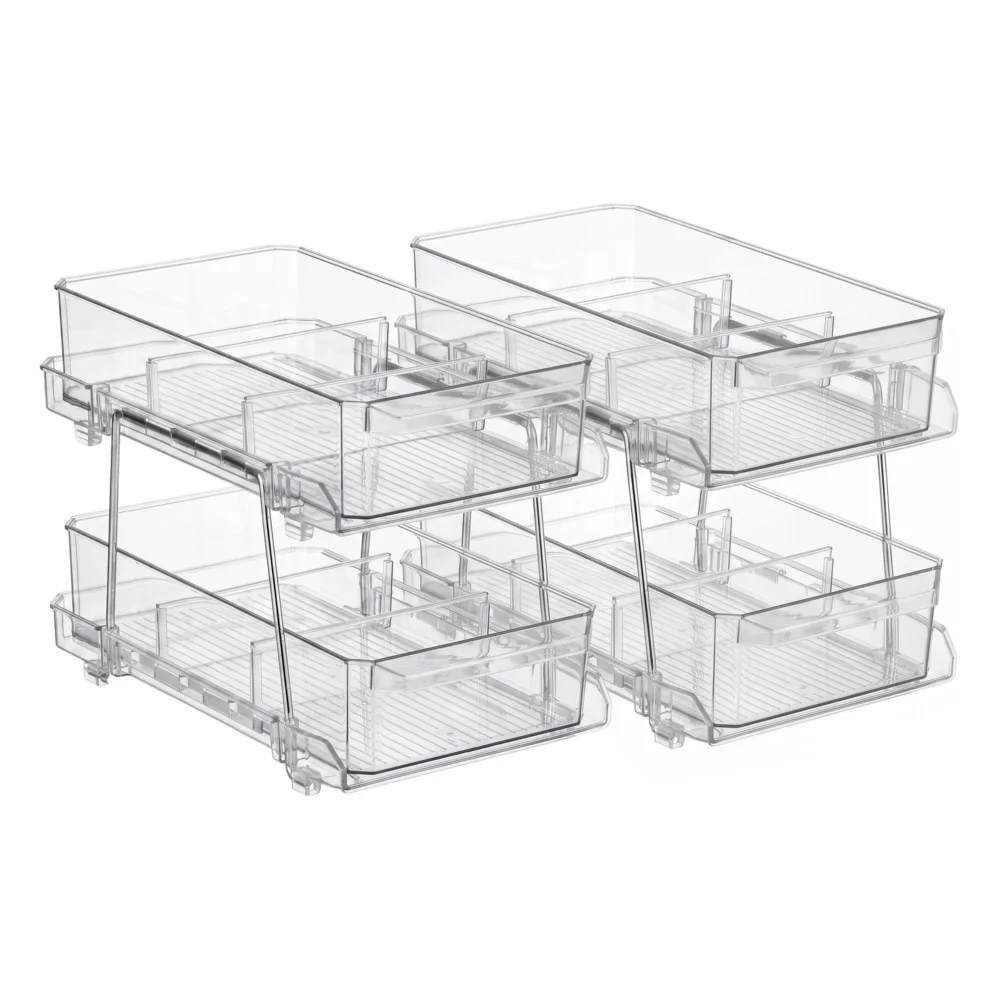 Artiss 2 Pack Clear Pull Out Cabinet Organiser 2 Tier Storage Drawers