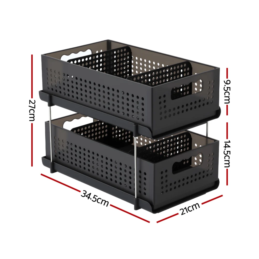 Artiss Under Sink Organizer 2 Tier Pull Out Drawer w/ Removable Baskets &