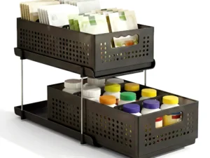 Artiss Under Sink Organizer 2 Tier Pull Out Drawer w/ Removable Baskets &