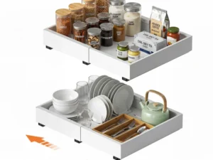 Artiss 2 Pack Pull Out Drawers for Cabinets Expandable Cabinet Organizer White