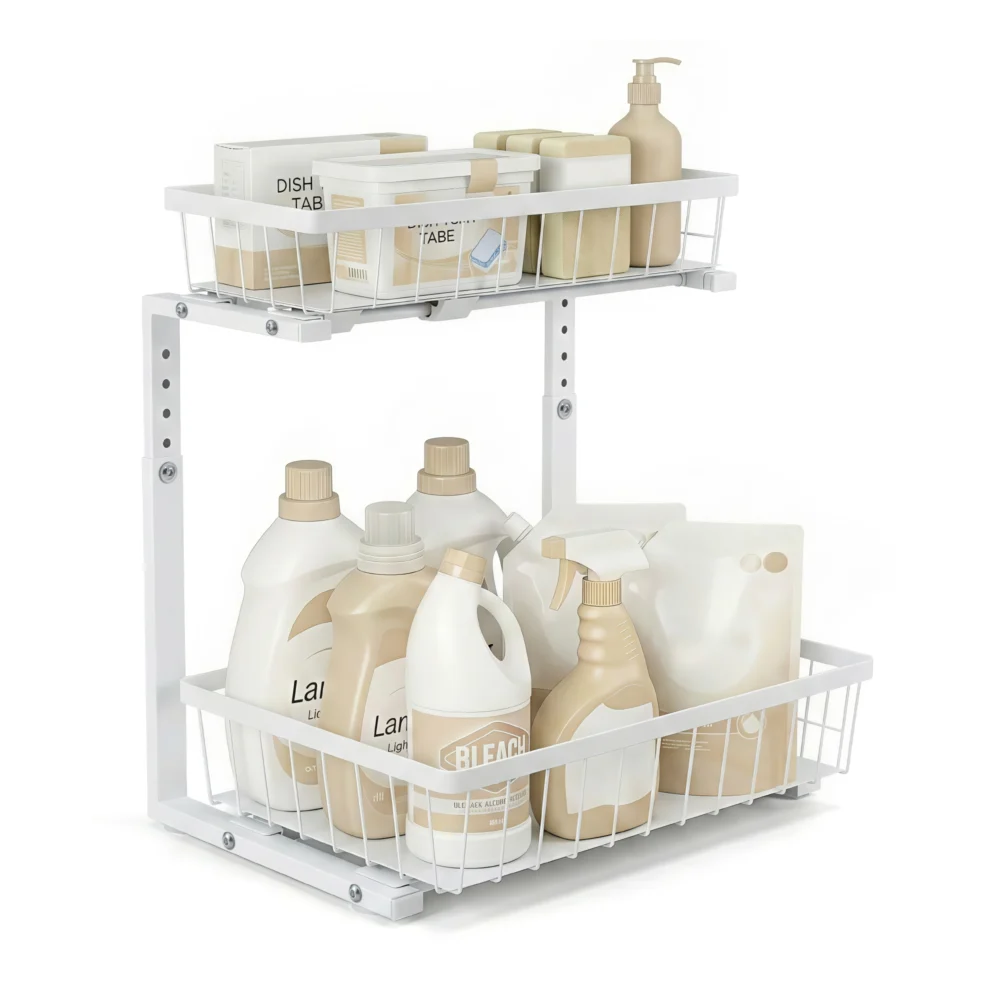 Artiss Under Sink Organizer Storage w/ 2 Slide Out Drawers 5 Adjustable Height