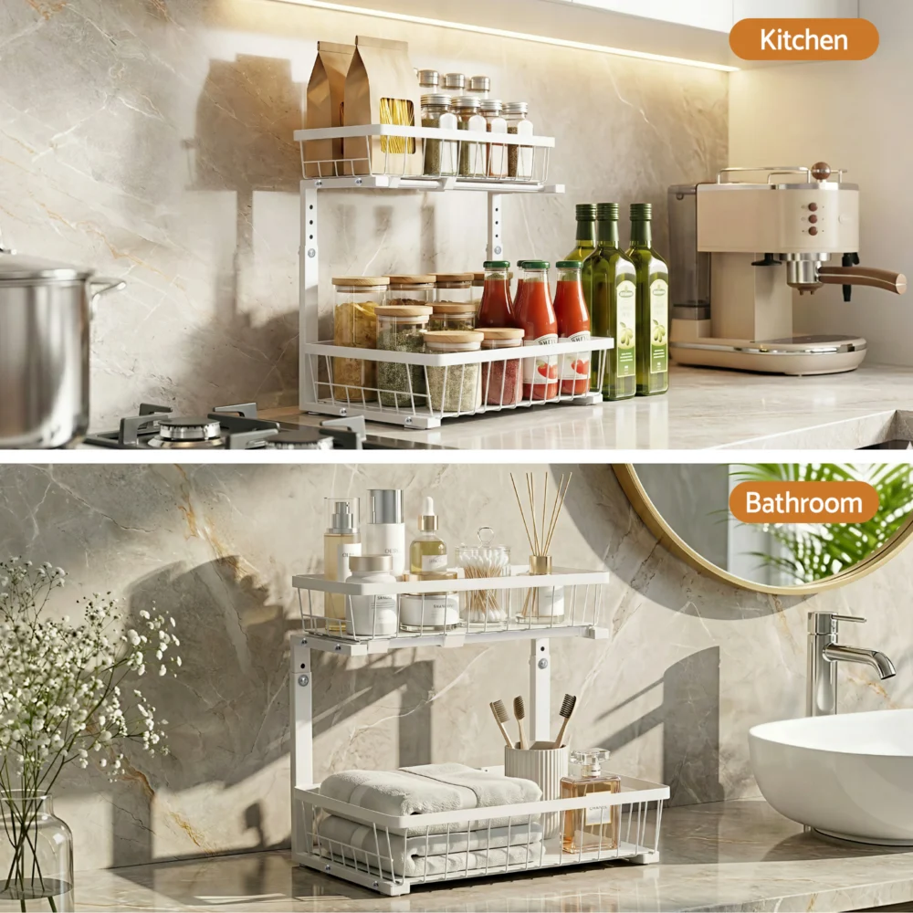 Artiss Under Sink Organizer Storage w/ 2 Slide Out Drawers 5 Adjustable Height