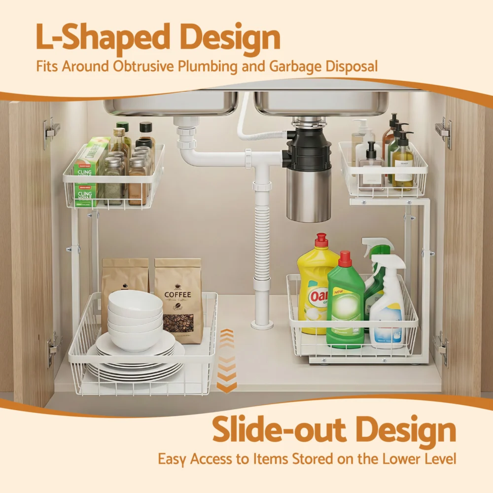 Artiss Under Sink Organizer Storage w/ 2 Slide Out Drawers 5 Adjustable Height