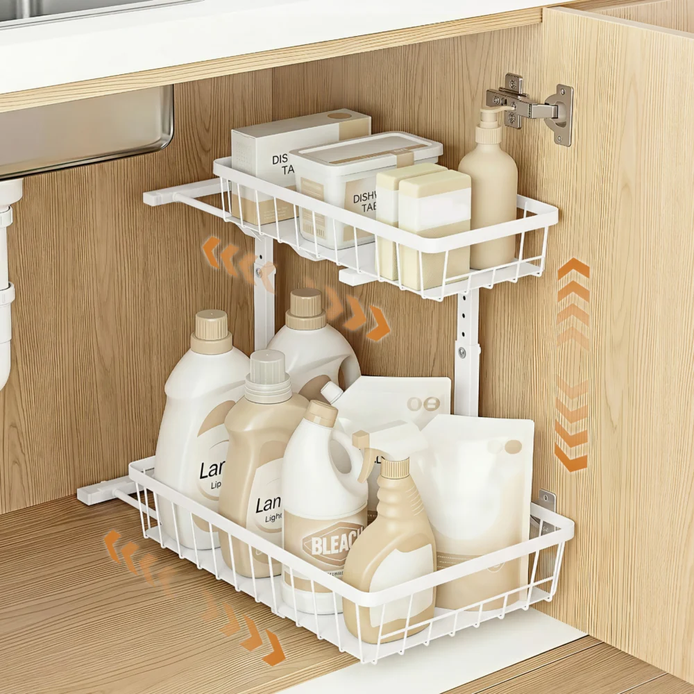 Artiss Under Sink Organizer Storage w/ 2 Slide Out Drawers 5 Adjustable Height