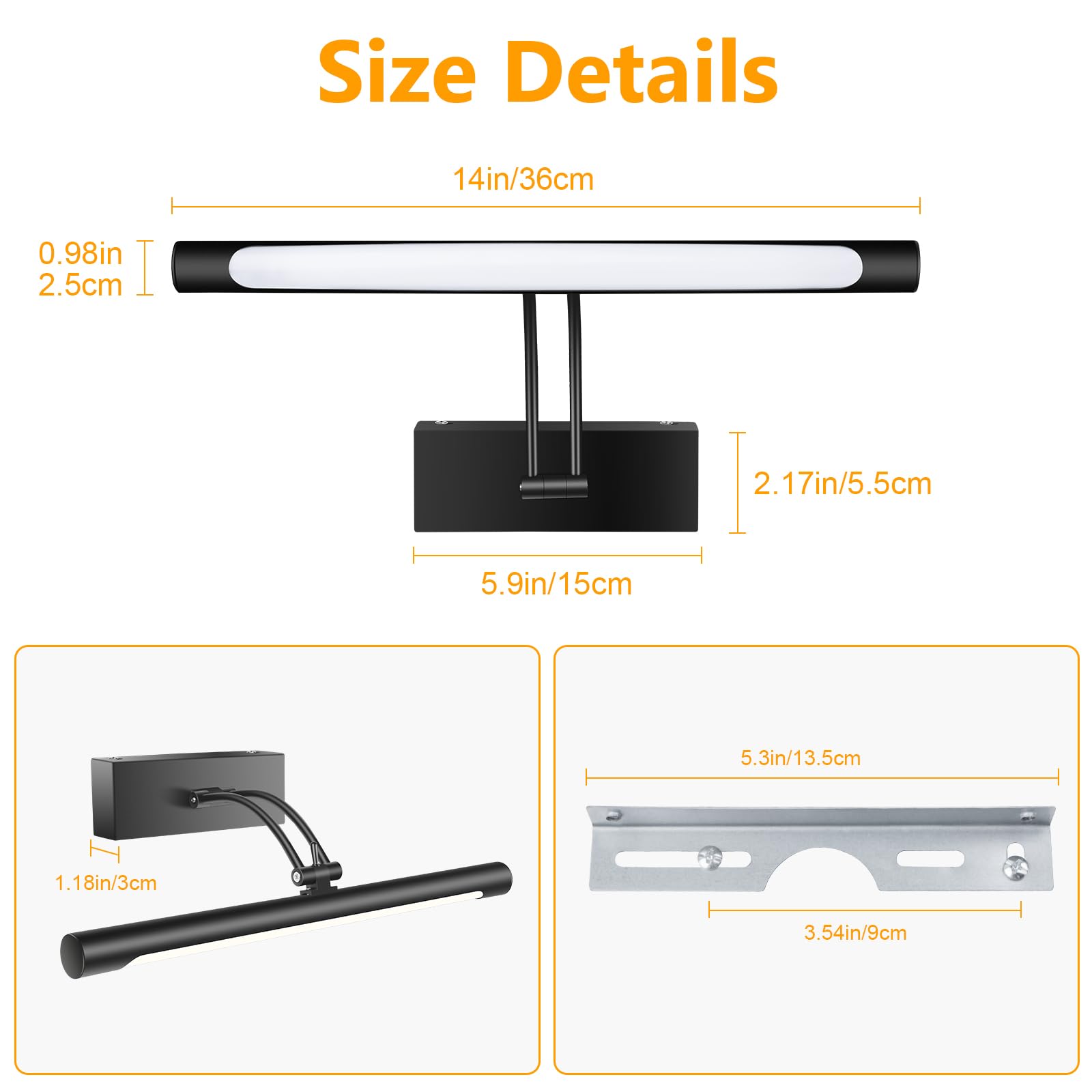 Hardwired Picture Light for Wall Black,14 inch Night Light LED Wall Sconces for