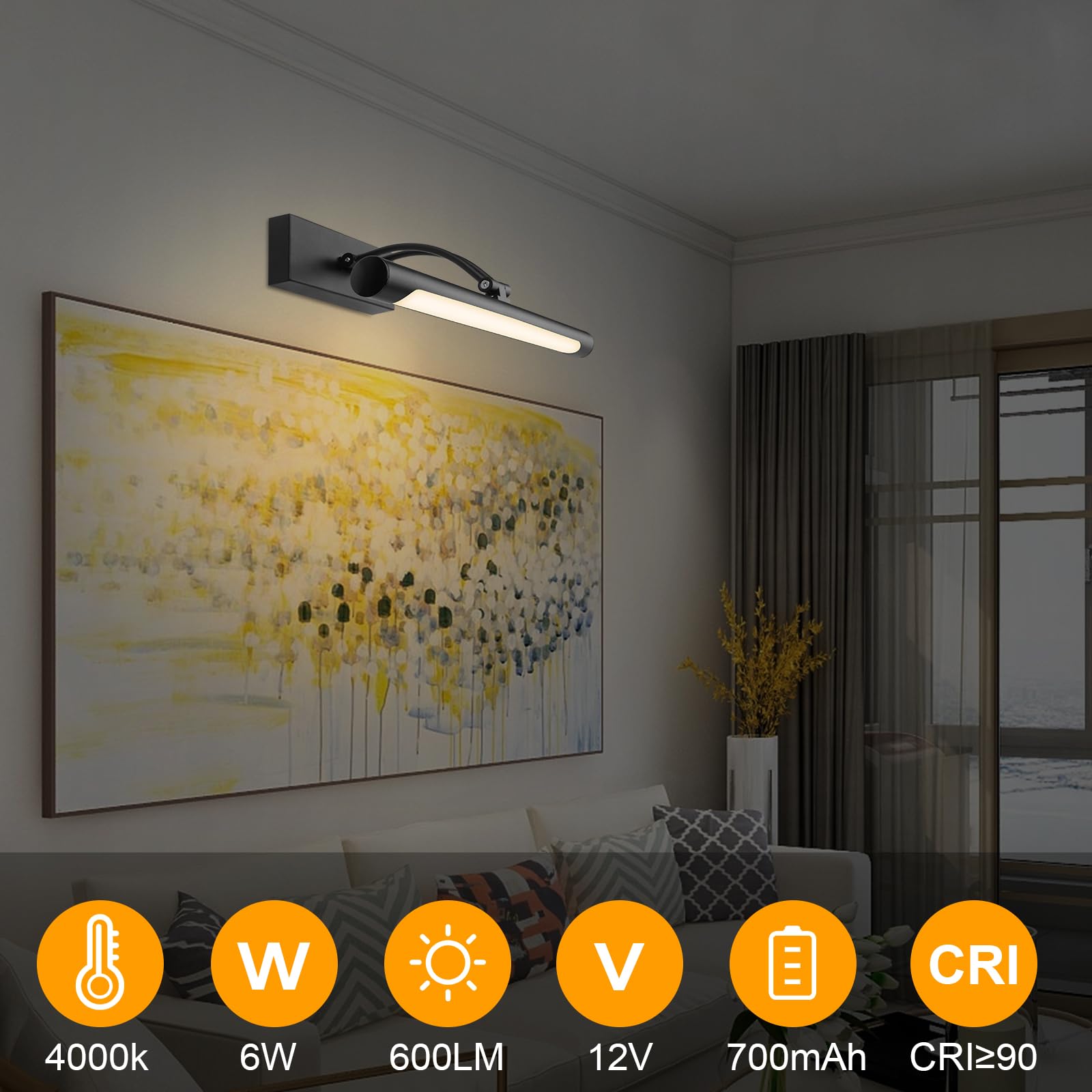 Hardwired Picture Light for Wall Black,14 inch Night Light LED Wall Sconces for