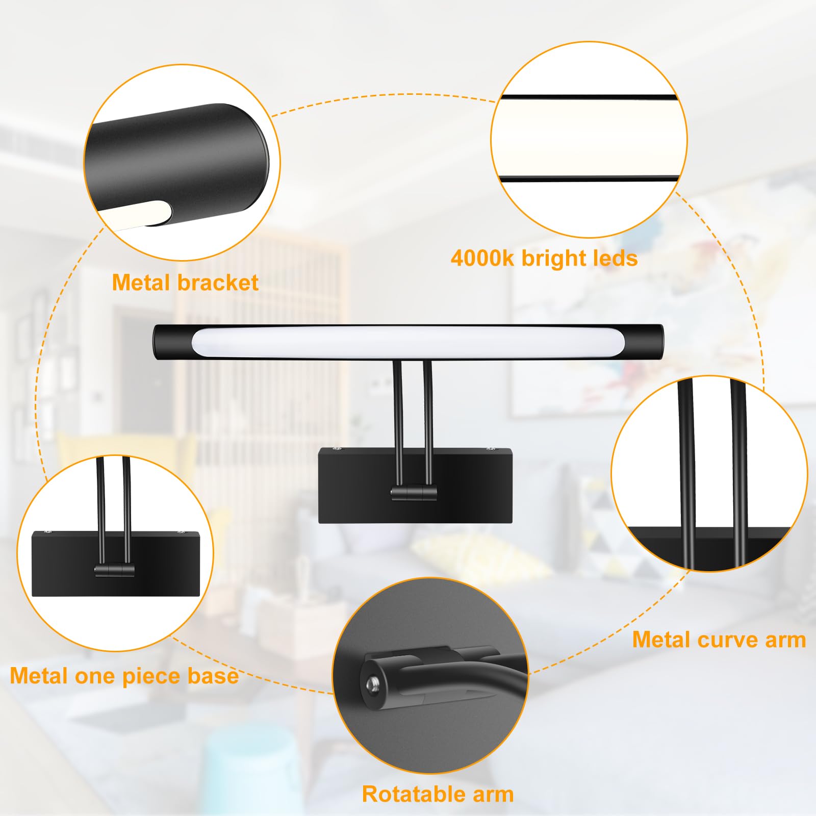 Hardwired Picture Light for Wall Black,14 inch Night Light LED Wall Sconces for