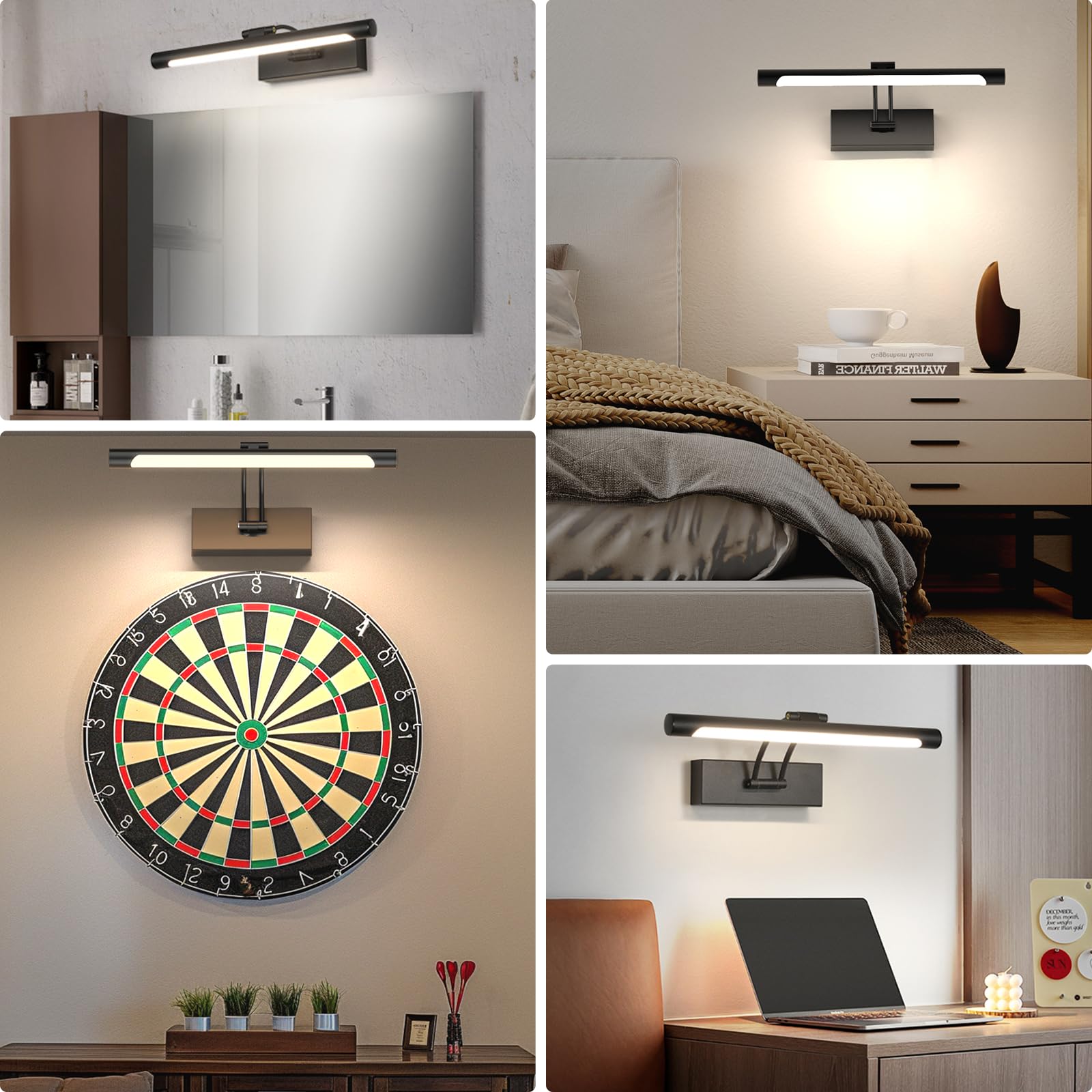 Hardwired Picture Light for Wall Black,14 inch Night Light LED Wall Sconces for