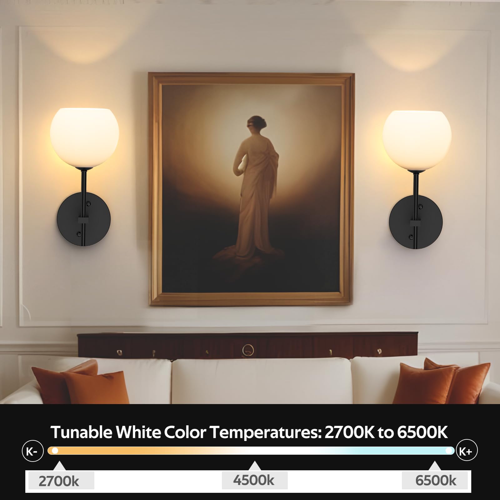 Wall Sconces Set of Two, Wireless Battery Operated Wall Decor w/ Remote, Sconces