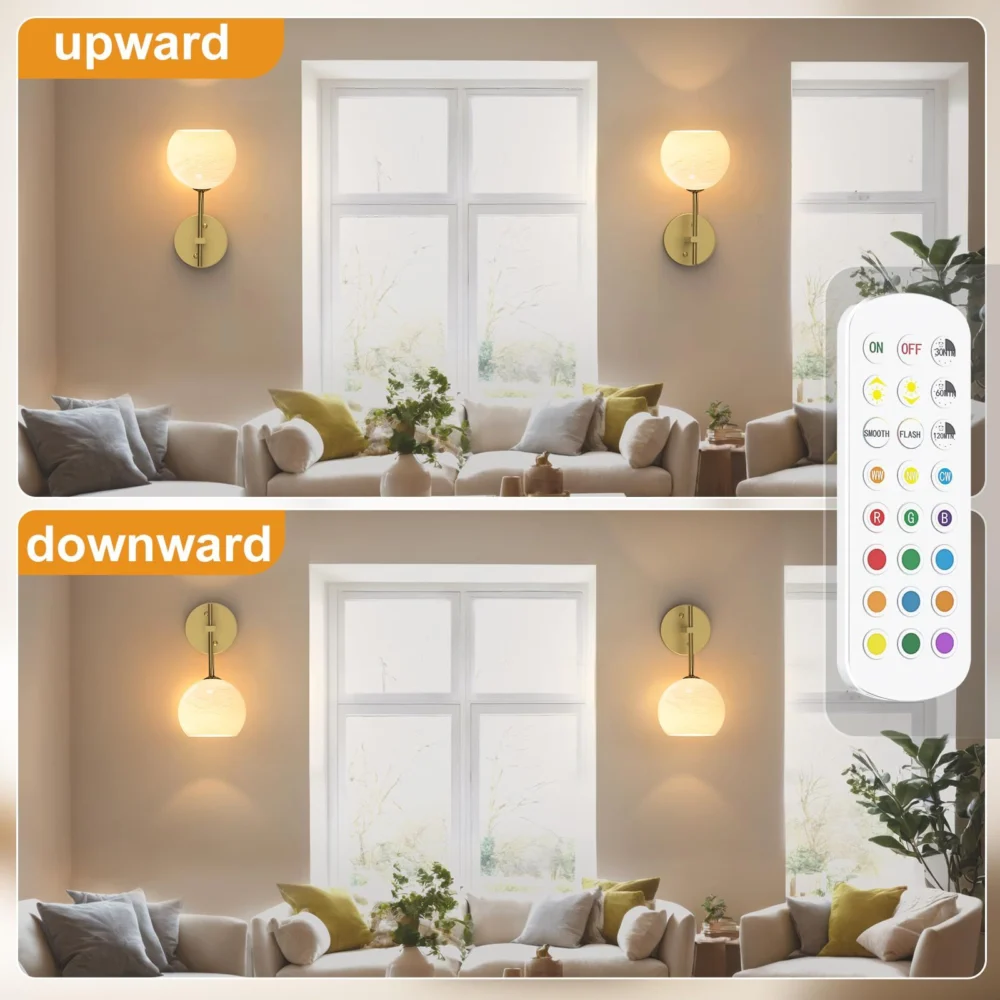 Wall Sconces Set of Two, Wireless Battery Operated Wall Decor w/ Remote, Sconces