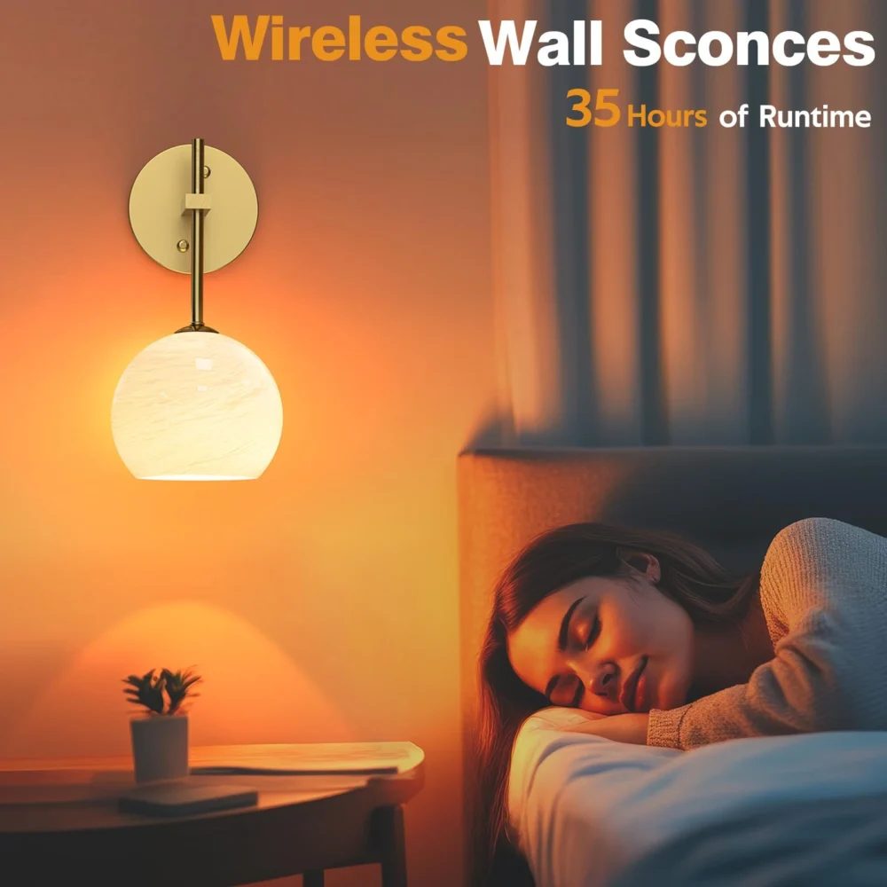 Wall Sconces Set of Two, Wireless Battery Operated Wall Decor w/ Remote, Sconces