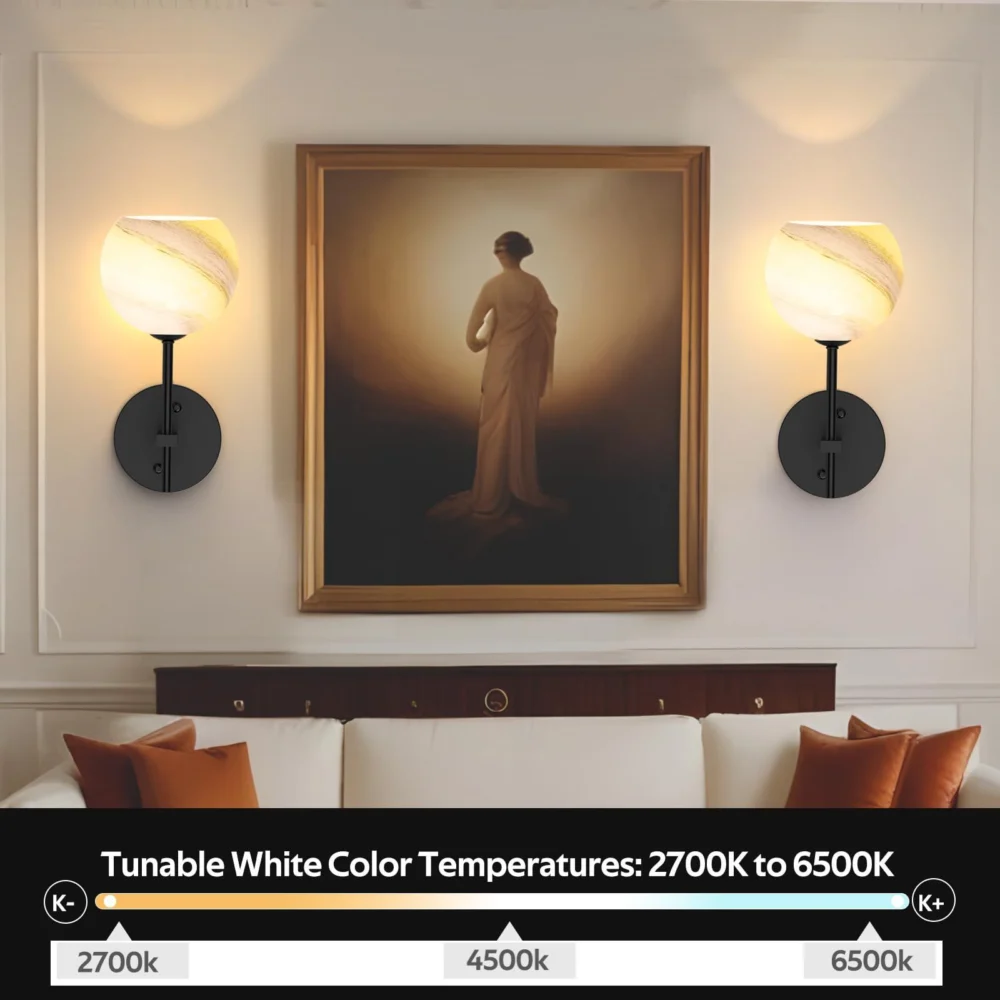 Wall Sconces Set of Two, Wireless Battery Operated Wall Decor w/ Remote, Sconces
